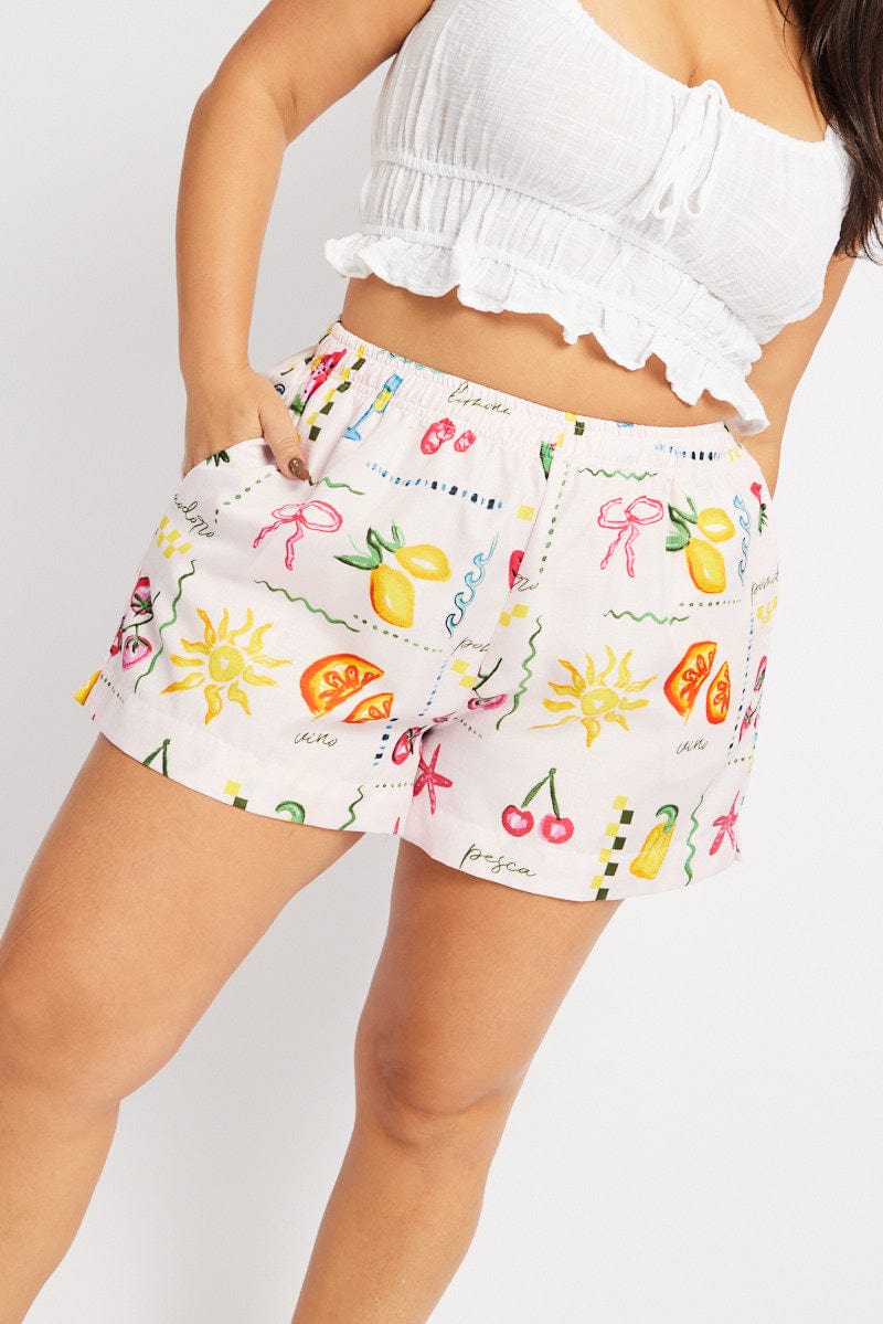 Multi Abstract Elastic Waist Shorts for YouandAll Fashion