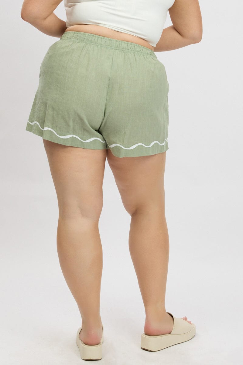 Green Elastic Waist Pull On Shorts for YouandAll Fashion