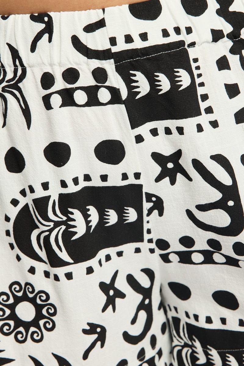 White Abstract Relaxed Shorts Linen Blend for YouandAll Fashion