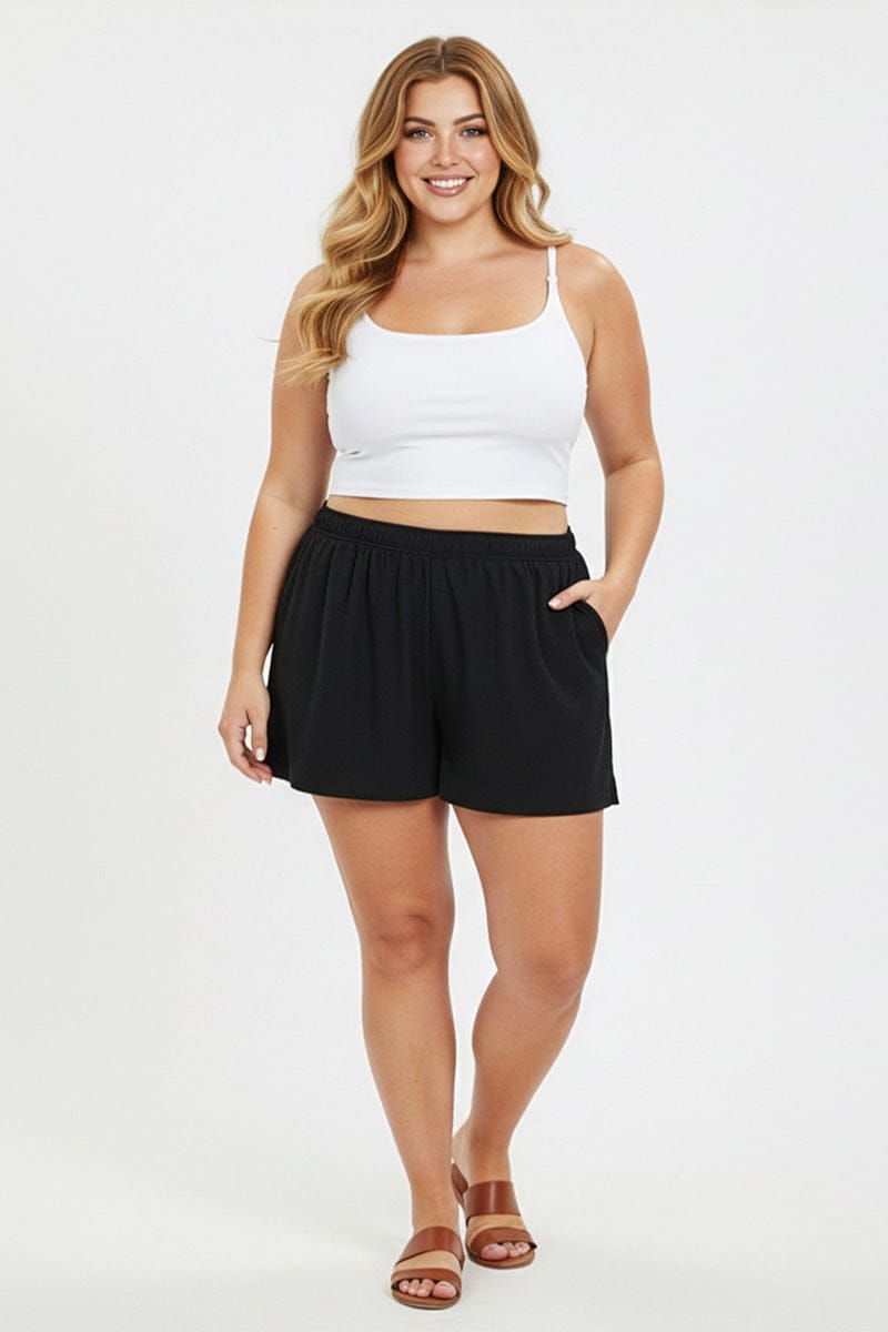 Black Elastic Waist Shorts for YouandAll Fashion