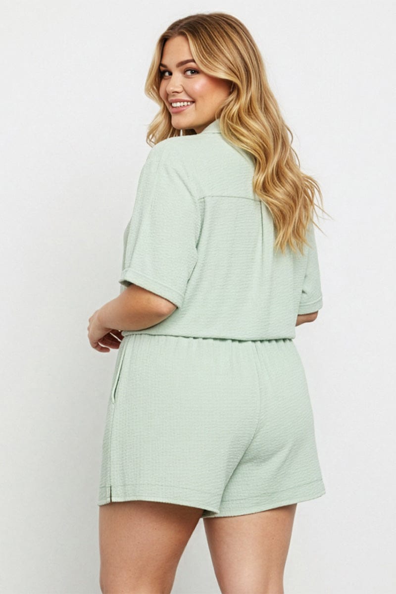 Green Elastic Waist Shorts for YouandAll Fashion
