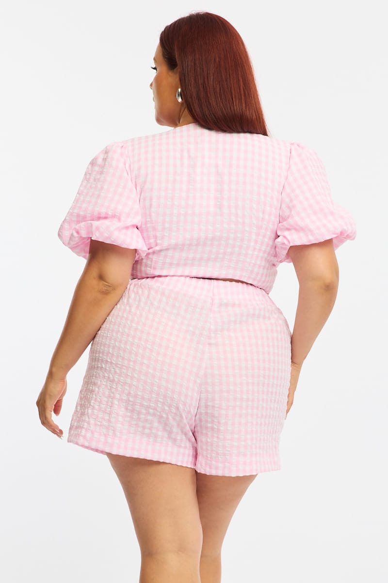 Pink Check Elastic Waist Shorts for YouandAll Fashion