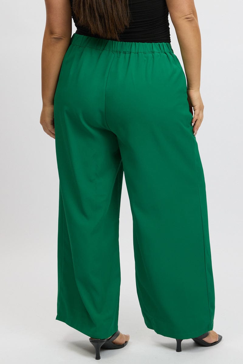 Green Tailored Wide Leg Pant Elastic Back Waistband for YouandAll Fashion