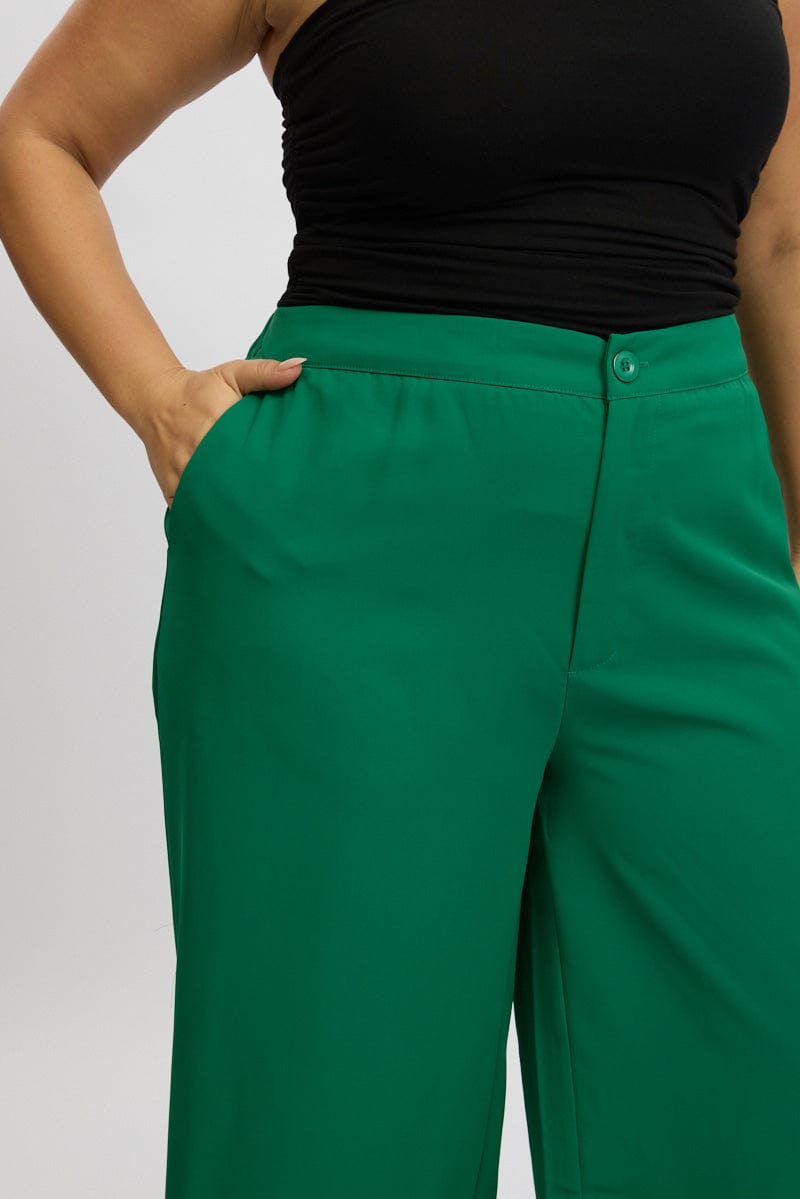 Green Tailored Wide Leg Pant Elastic Back Waistband for YouandAll Fashion