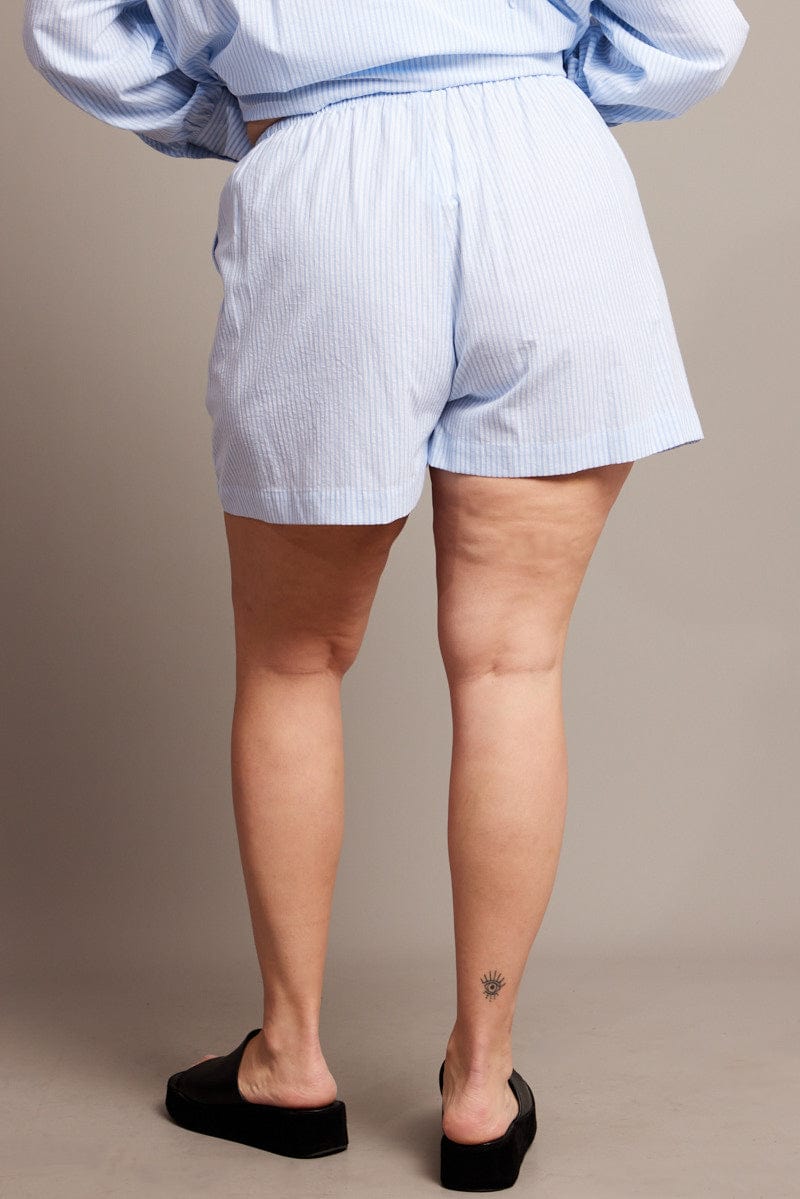 Blue Stripe Shorts Elasticated Waist for YouandAll Fashion