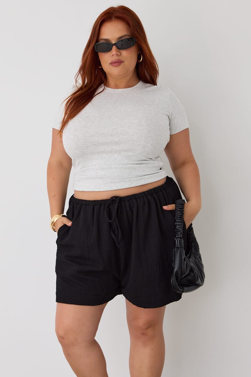 Black Mid Rise Textured Shorts for YouandAll Fashion