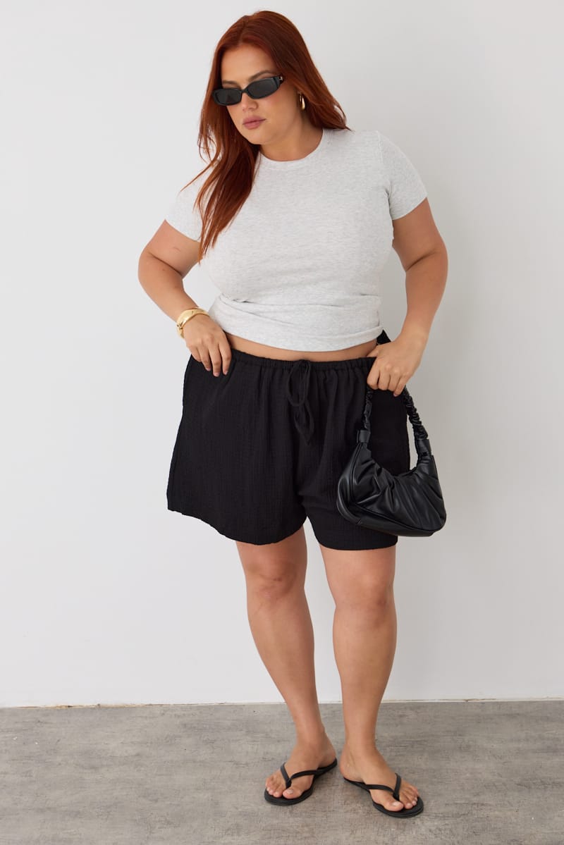 Black Mid Rise Textured Shorts for YouandAll Fashion