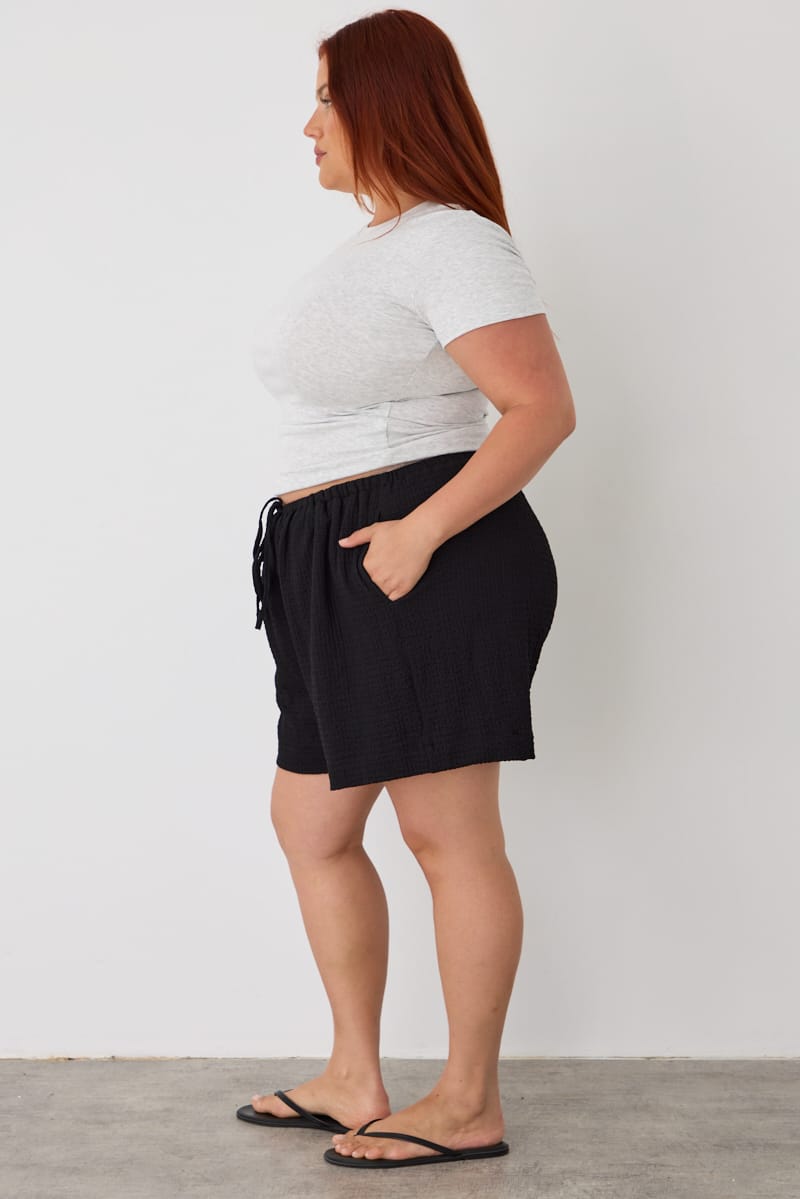 Black Mid Rise Textured Shorts for YouandAll Fashion