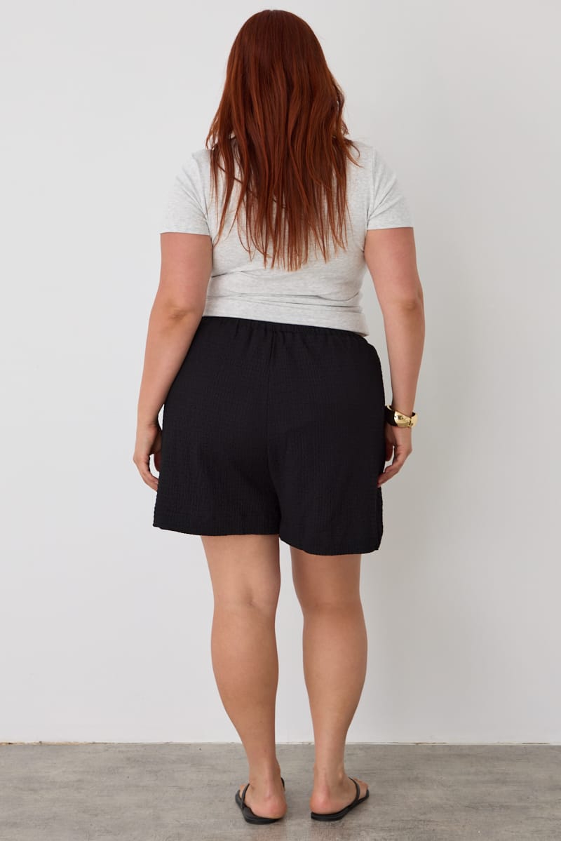 Black Mid Rise Textured Shorts for YouandAll Fashion