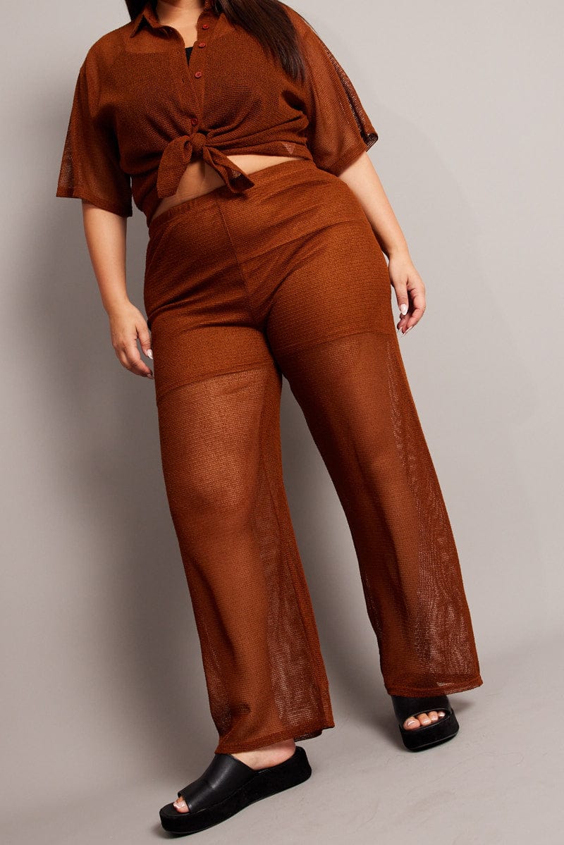 Brown Wide Leg Pants High Rise for YouandAll Fashion