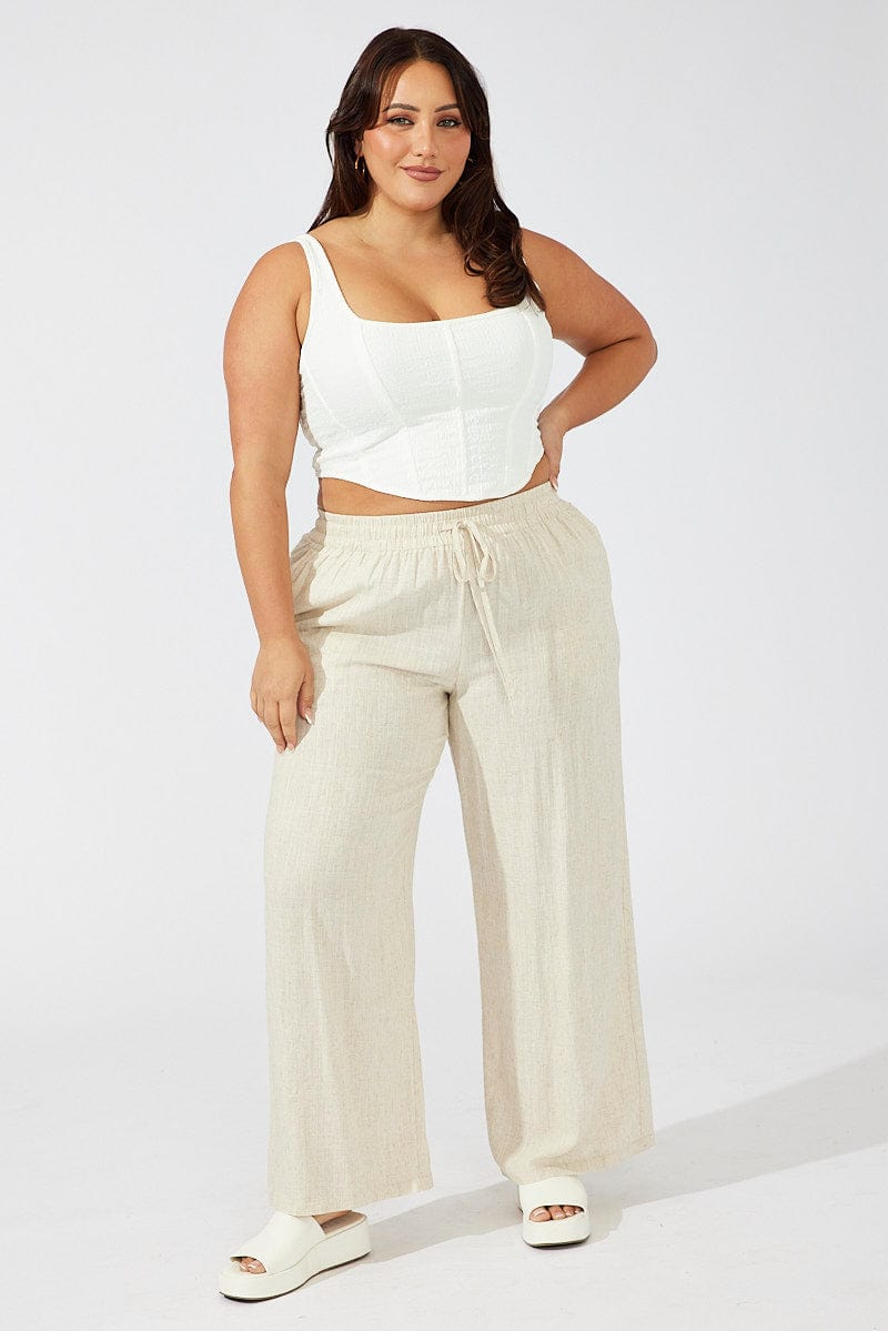 Beige Wide Leg Pants High Rise for YouandAll Fashion