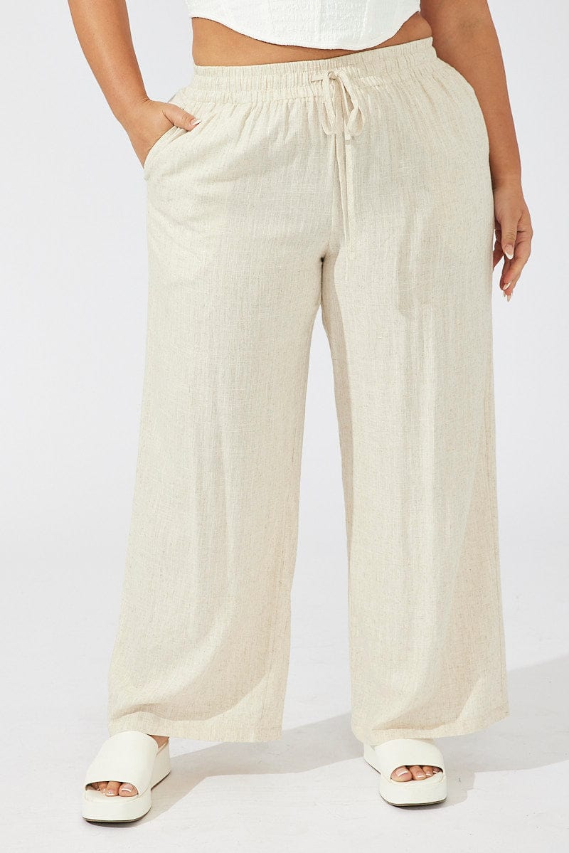 Beige Wide Leg Pants High Rise for YouandAll Fashion