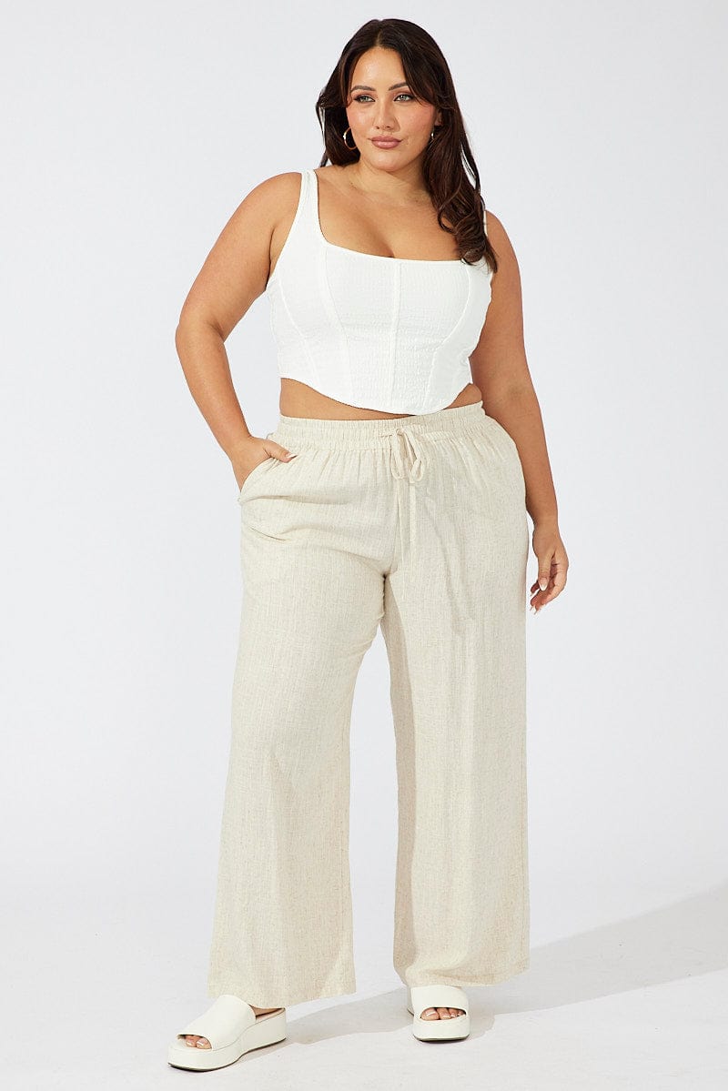 Beige Wide Leg Pants High Rise for YouandAll Fashion