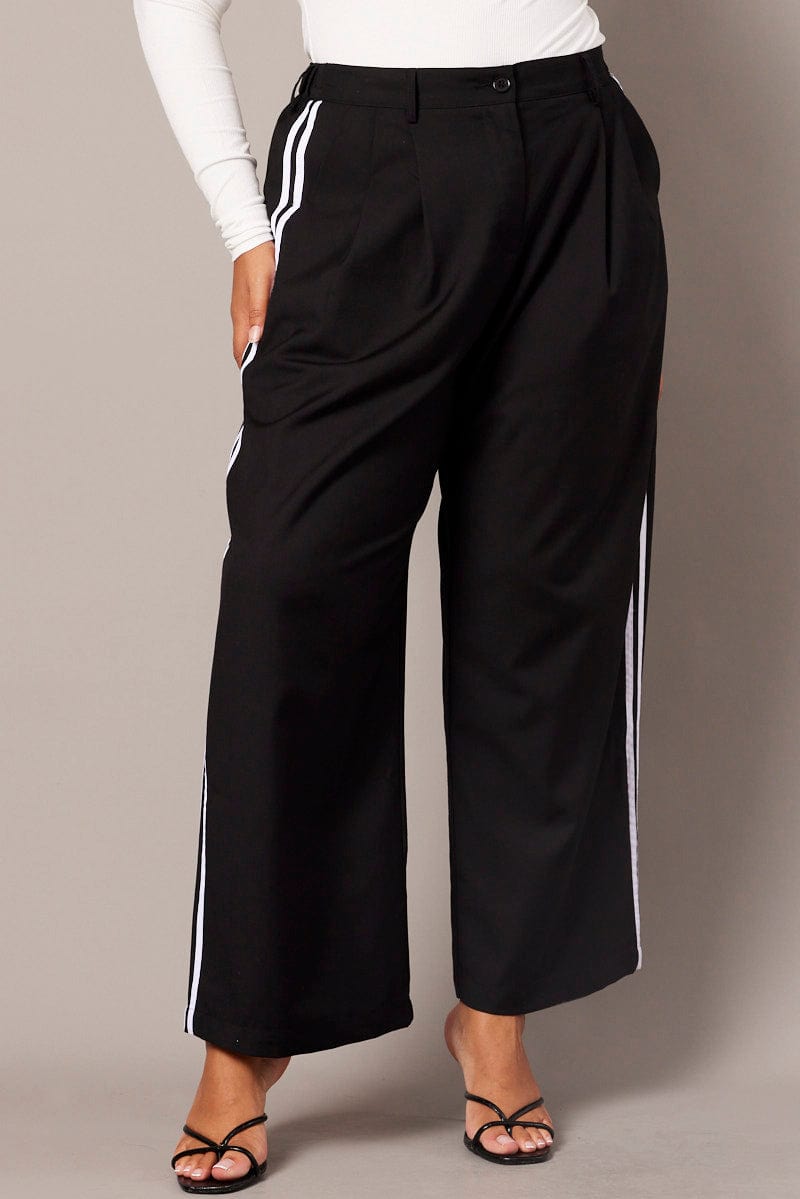 Black Wide Leg Pants Side Stripe for YouandAll Fashion