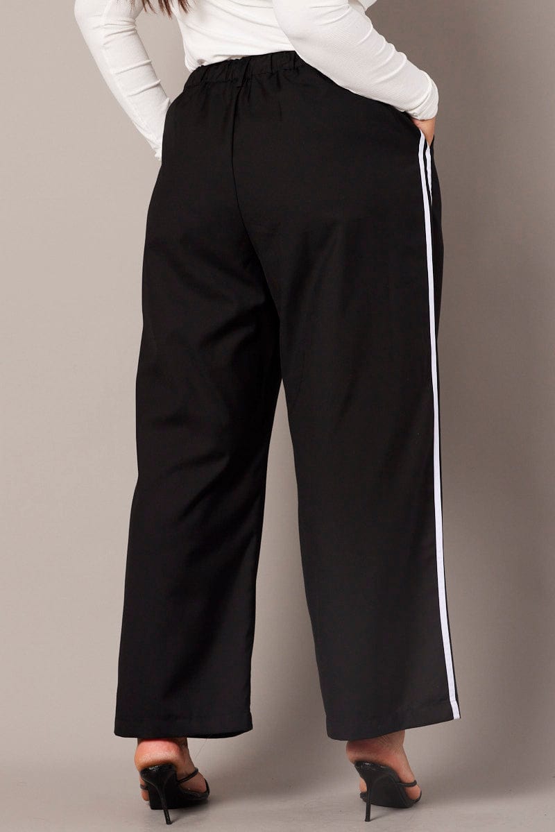 Black Wide Leg Pants Side Stripe for YouandAll Fashion
