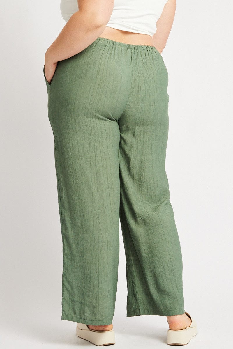 Green Drawstring Waist Wide Leg Textured Pants for YouandAll Fashion