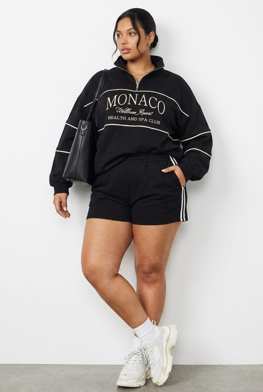 Black Track Shorts High Rise Elastic Waist for YouandAll Fashion