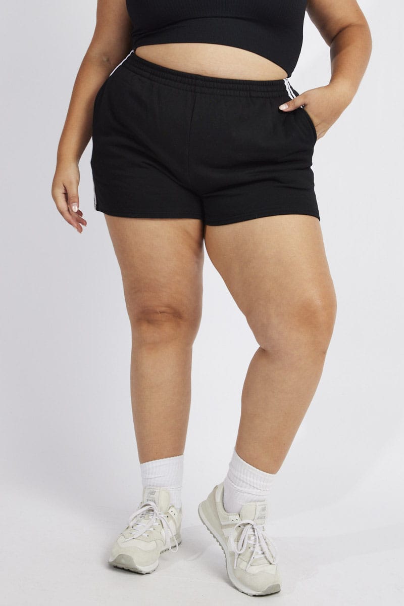 Black Track Shorts High Rise Elastic Waist for YouandAll Fashion