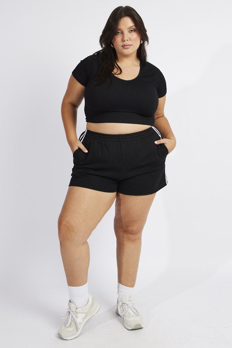 Black Track Shorts High Rise Elastic Waist for YouandAll Fashion