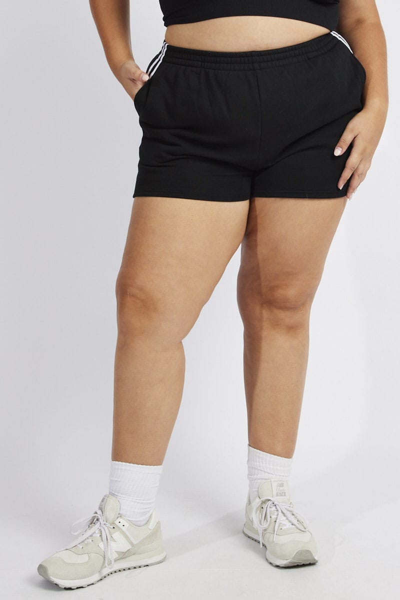Black Track Shorts High Rise Elastic Waist for YouandAll Fashion