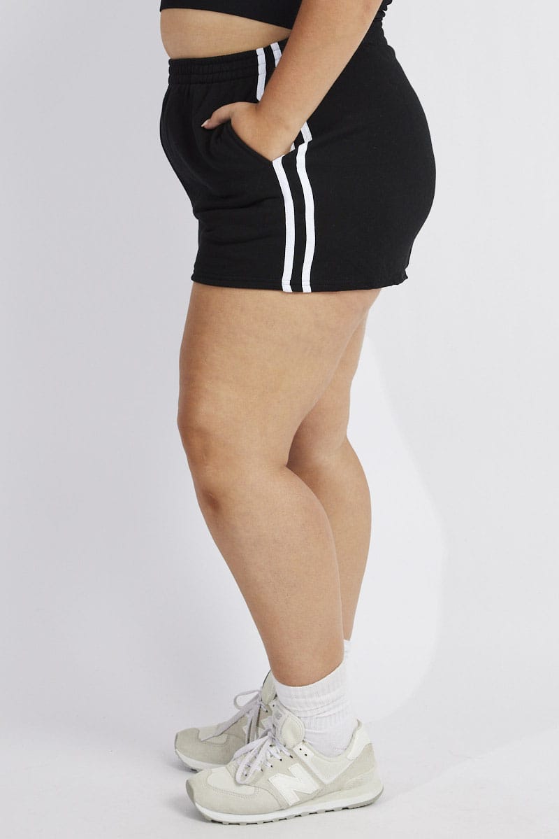 Black Track Shorts High Rise Elastic Waist for YouandAll Fashion