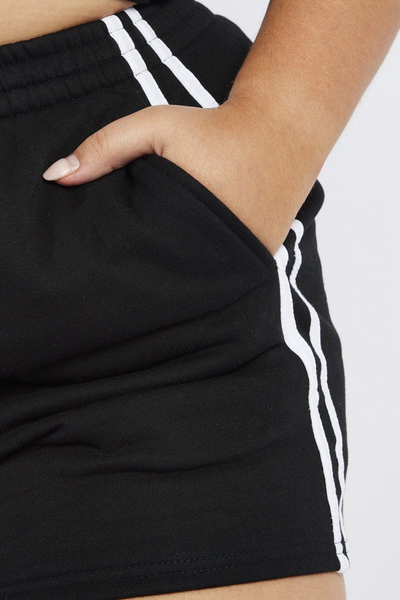 Black Track Shorts High Rise Elastic Waist for YouandAll Fashion