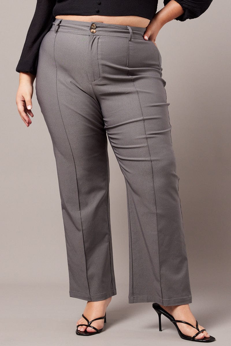 Grey Slim Leg Pants High Rise for YouandAll Fashion
