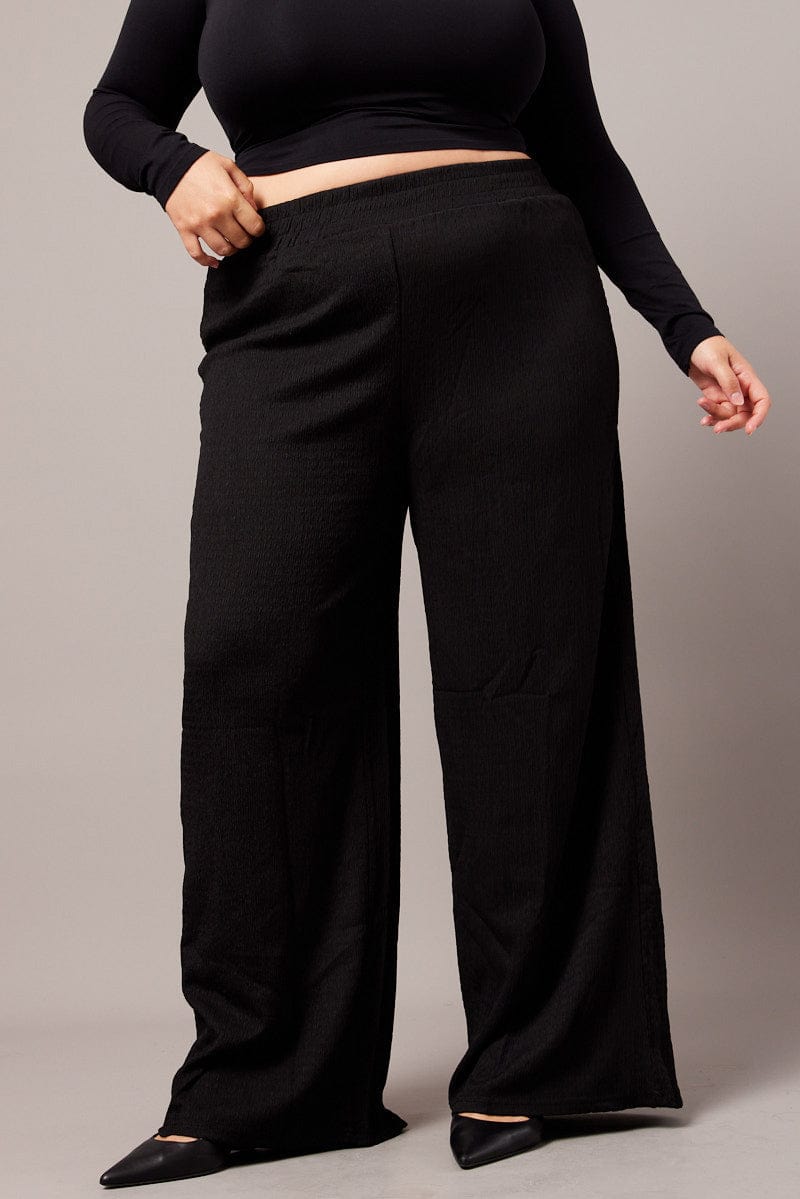 Black Wide Leg Pants Elasticated Waist for YouandAll Fashion