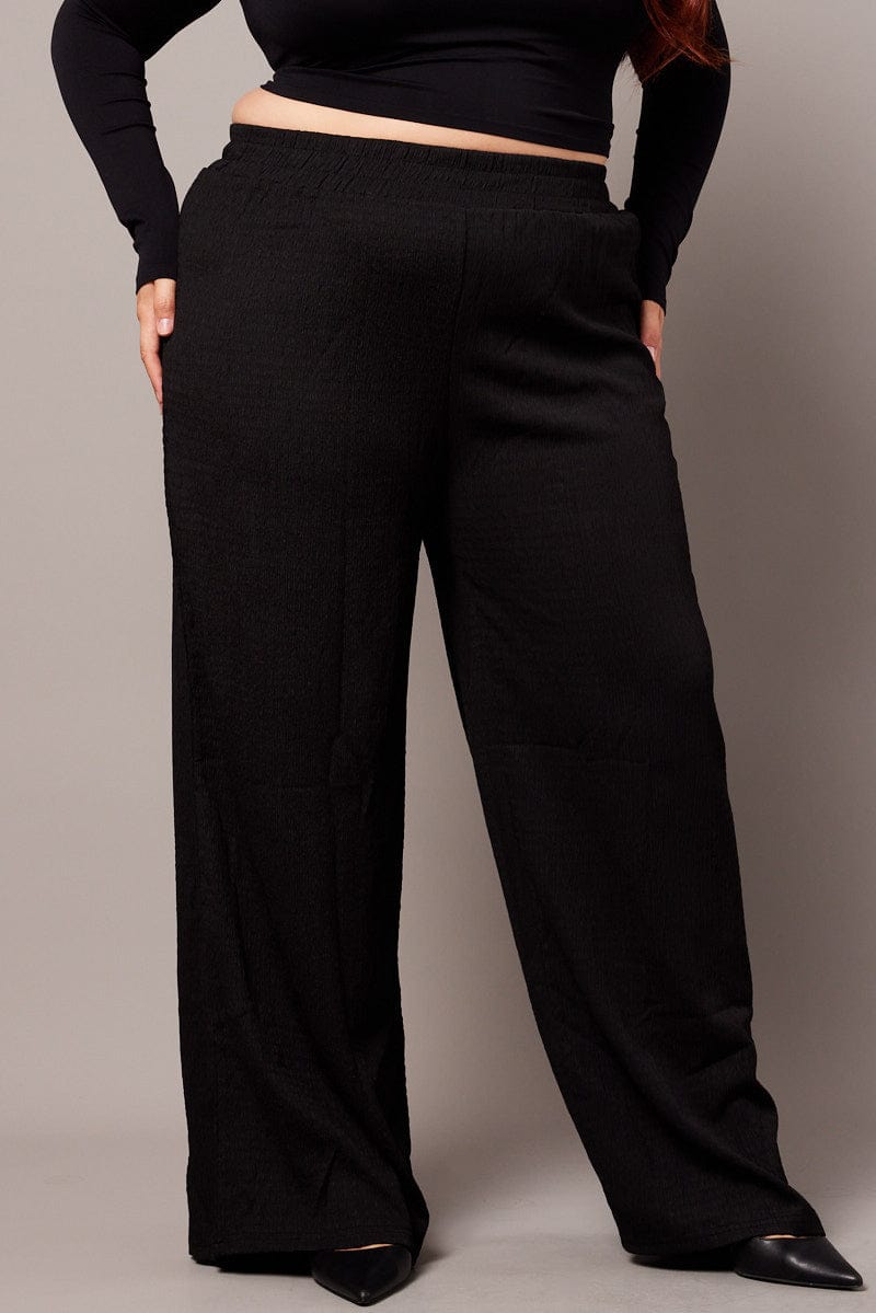 Black Wide Leg Pants Elasticated Waist for YouandAll Fashion