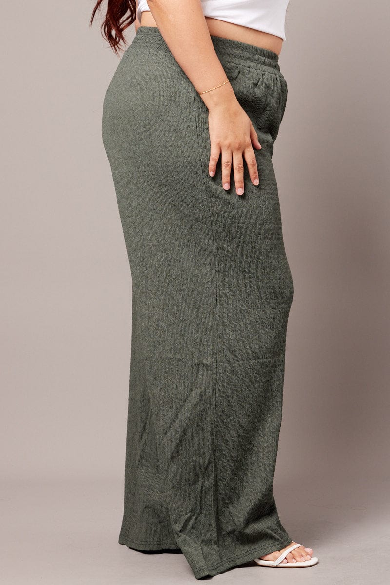 Green Wide Leg Pants Elasticated Waist for YouandAll Fashion