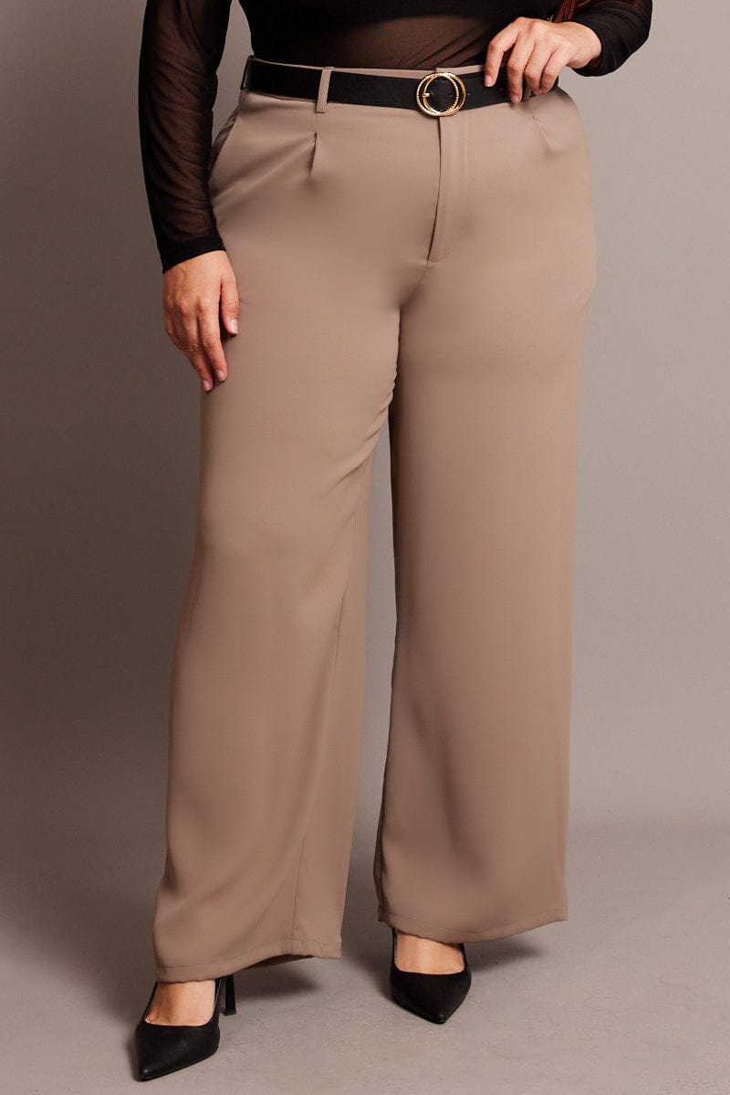 Beige Wide Leg Pants High Rise for YouandAll Fashion