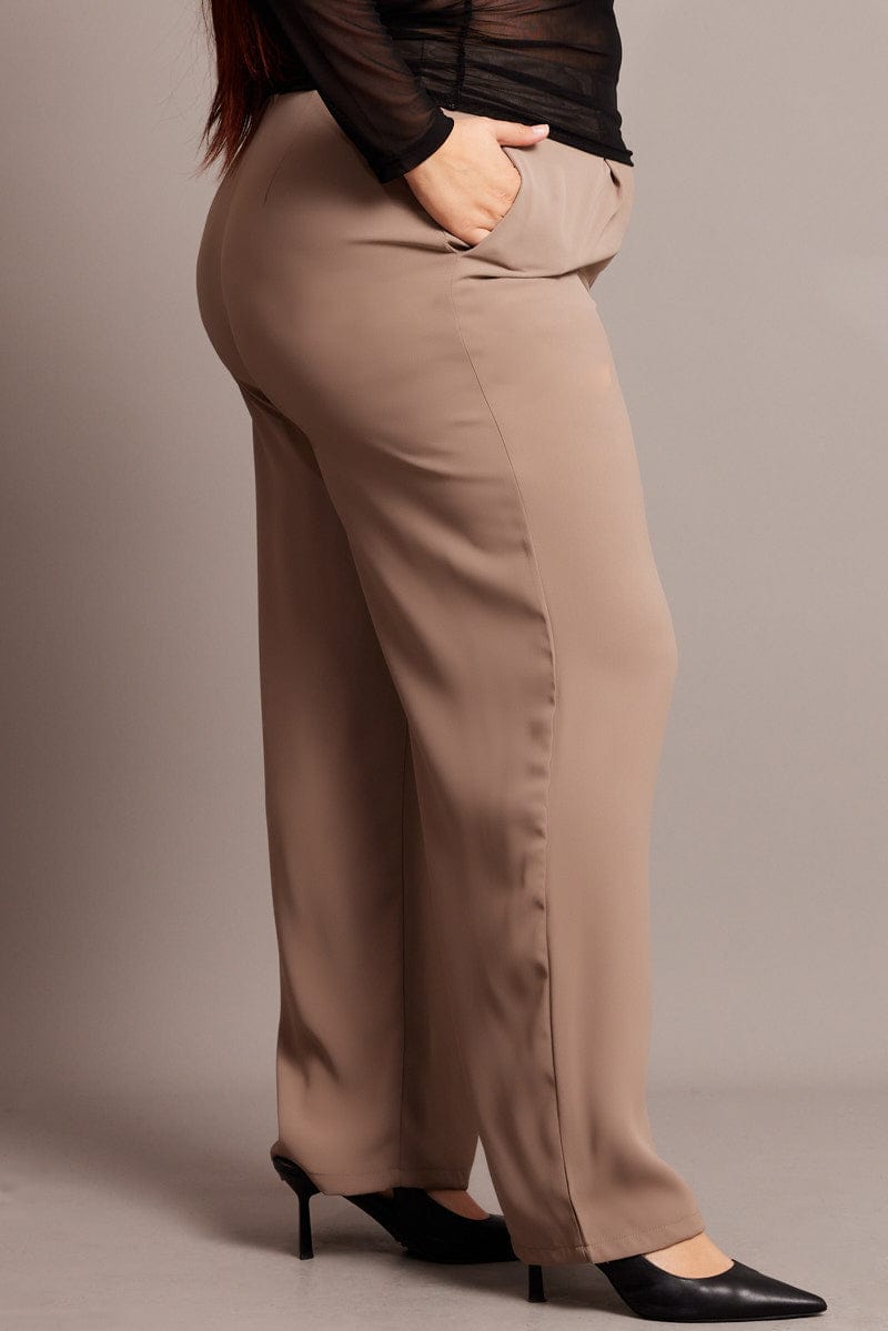 Beige Wide Leg Pants High Rise for YouandAll Fashion