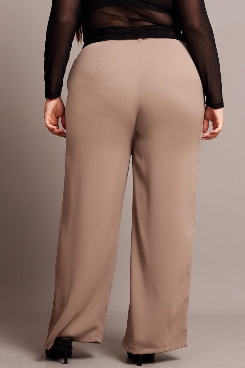 Beige Wide Leg Pants High Rise for YouandAll Fashion