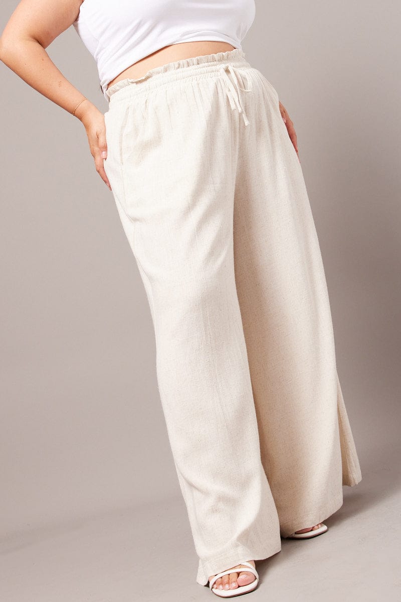 Beige Wide Leg Pants High Rise for YouandAll Fashion