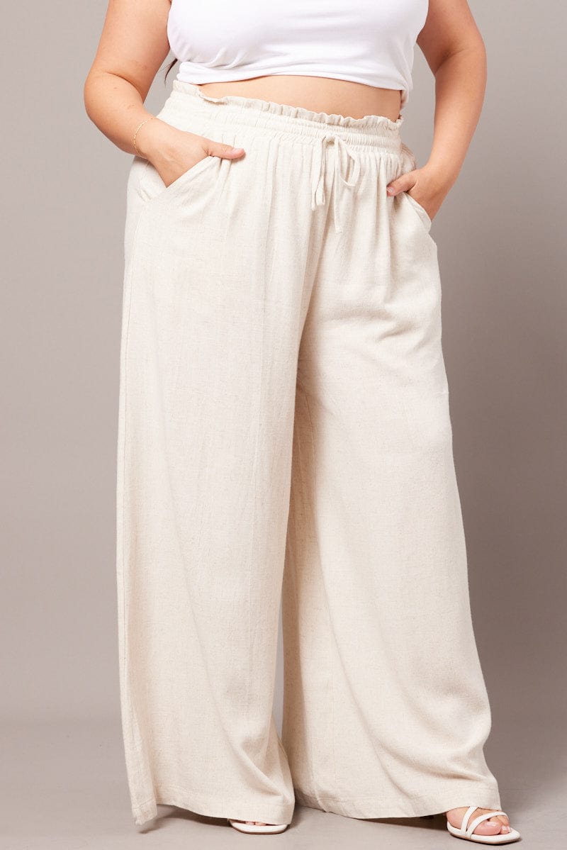 Beige Wide Leg Pants High Rise for YouandAll Fashion