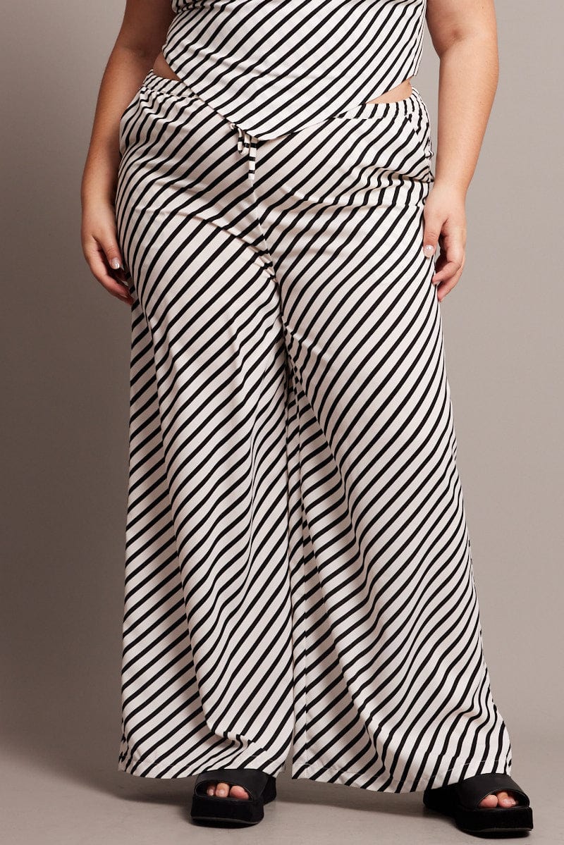 Black Stripe Wide Leg Pants High Rise for YouandAll Fashion