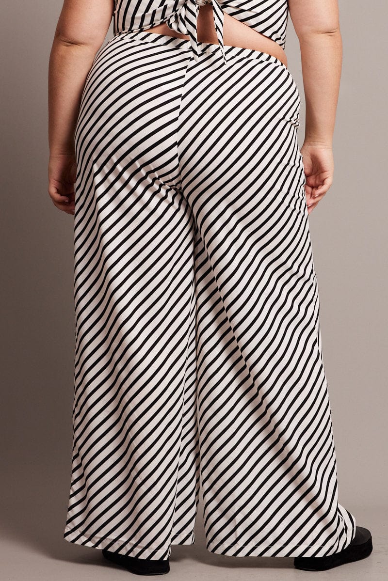 Black Stripe Wide Leg Pants High Rise for YouandAll Fashion