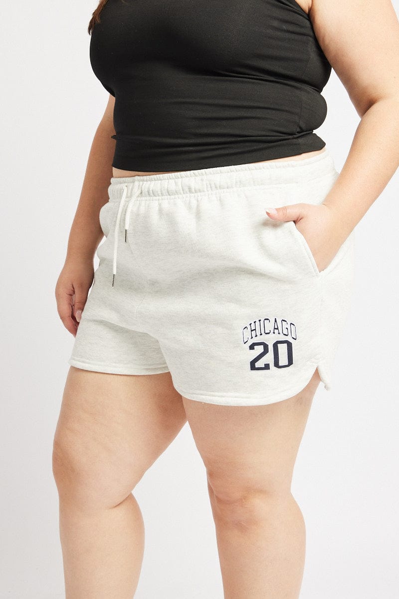 Grey Curve Hem Athletic Embroidered Track Shorts for YouandAll Fashion