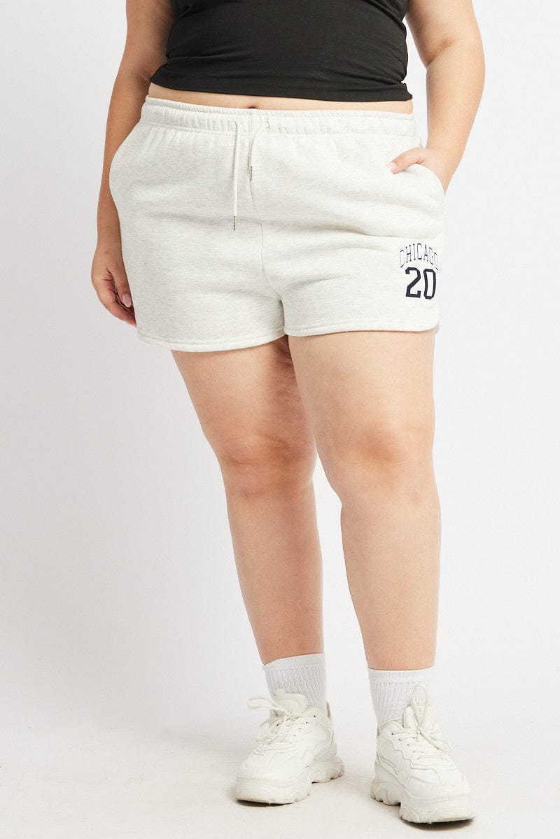 Grey Curve Hem Athletic Embroidered Track Shorts for YouandAll Fashion