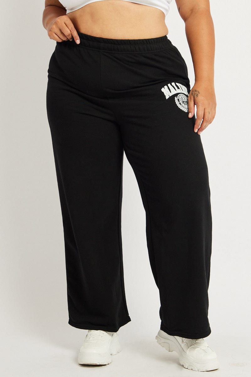 Black Track Pants Wide Leg for YouandAll Fashion