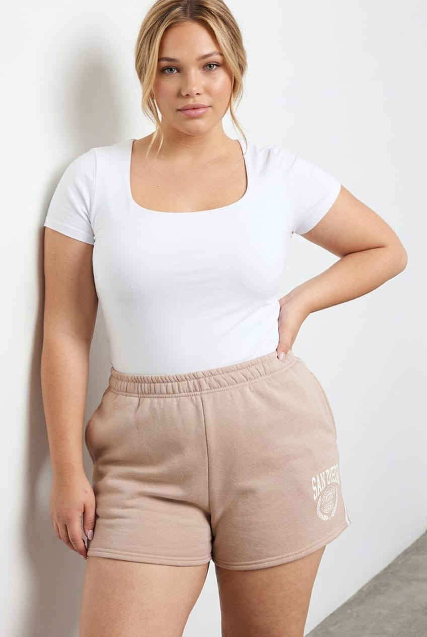 Brown Track Shorts High Rise Elastic Waist for YouandAll Fashion
