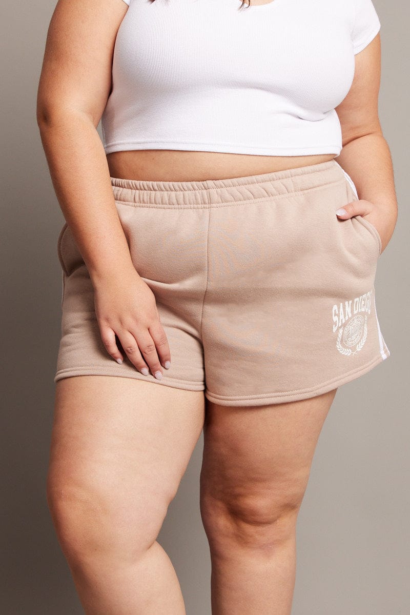 Brown Track Shorts High Rise Elastic Waist for YouandAll Fashion