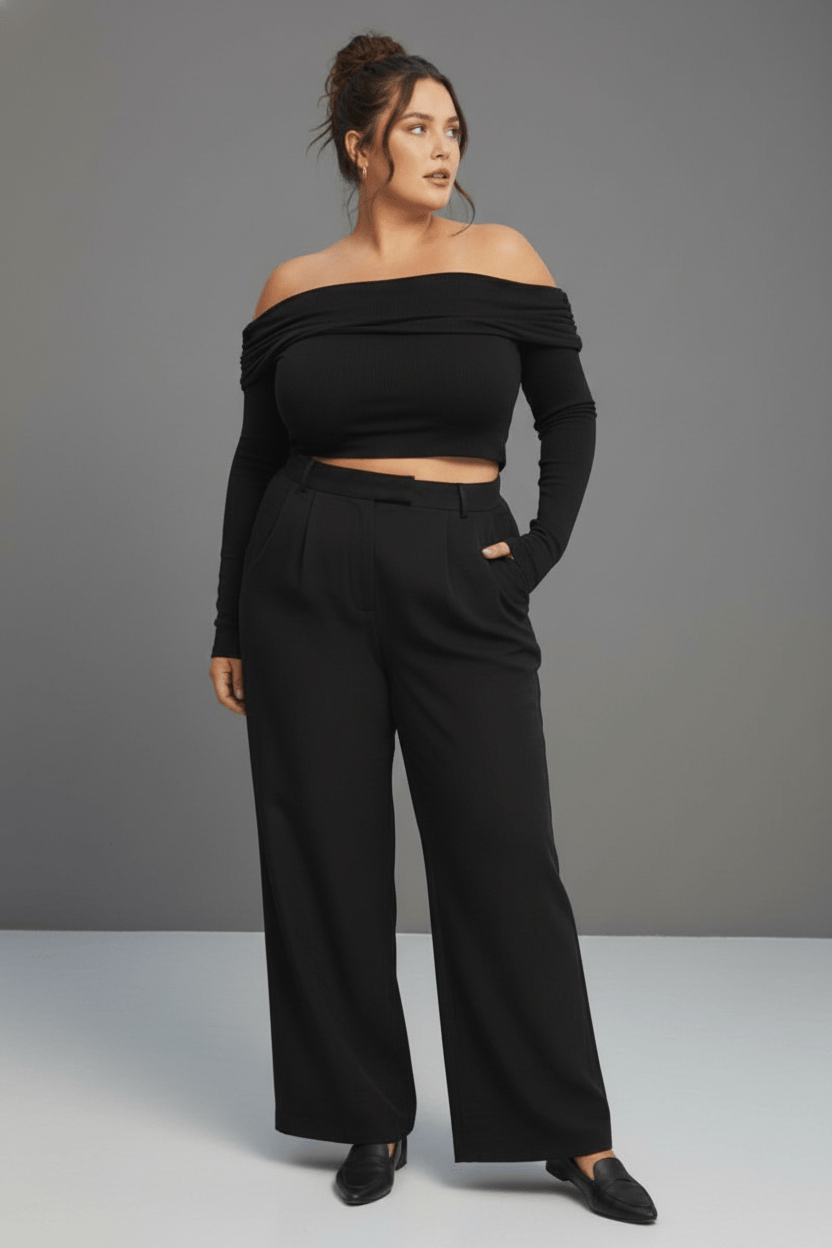 Black Wide Leg Pants High Rise for YouandAll Fashion