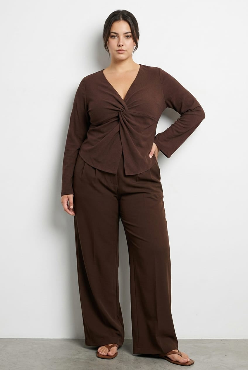 Brown Wide Leg Pants High Rise