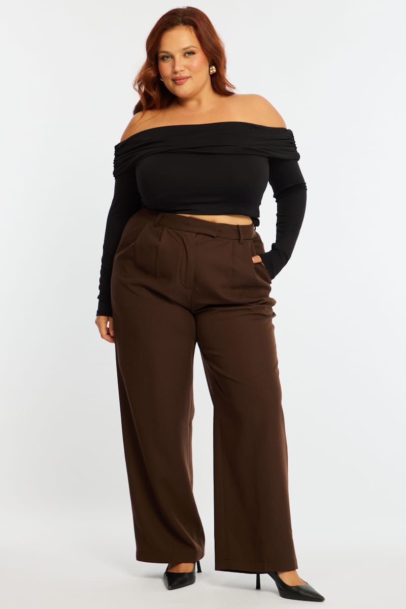 Brown Wide Leg Pants High Rise for YouandAll Fashion