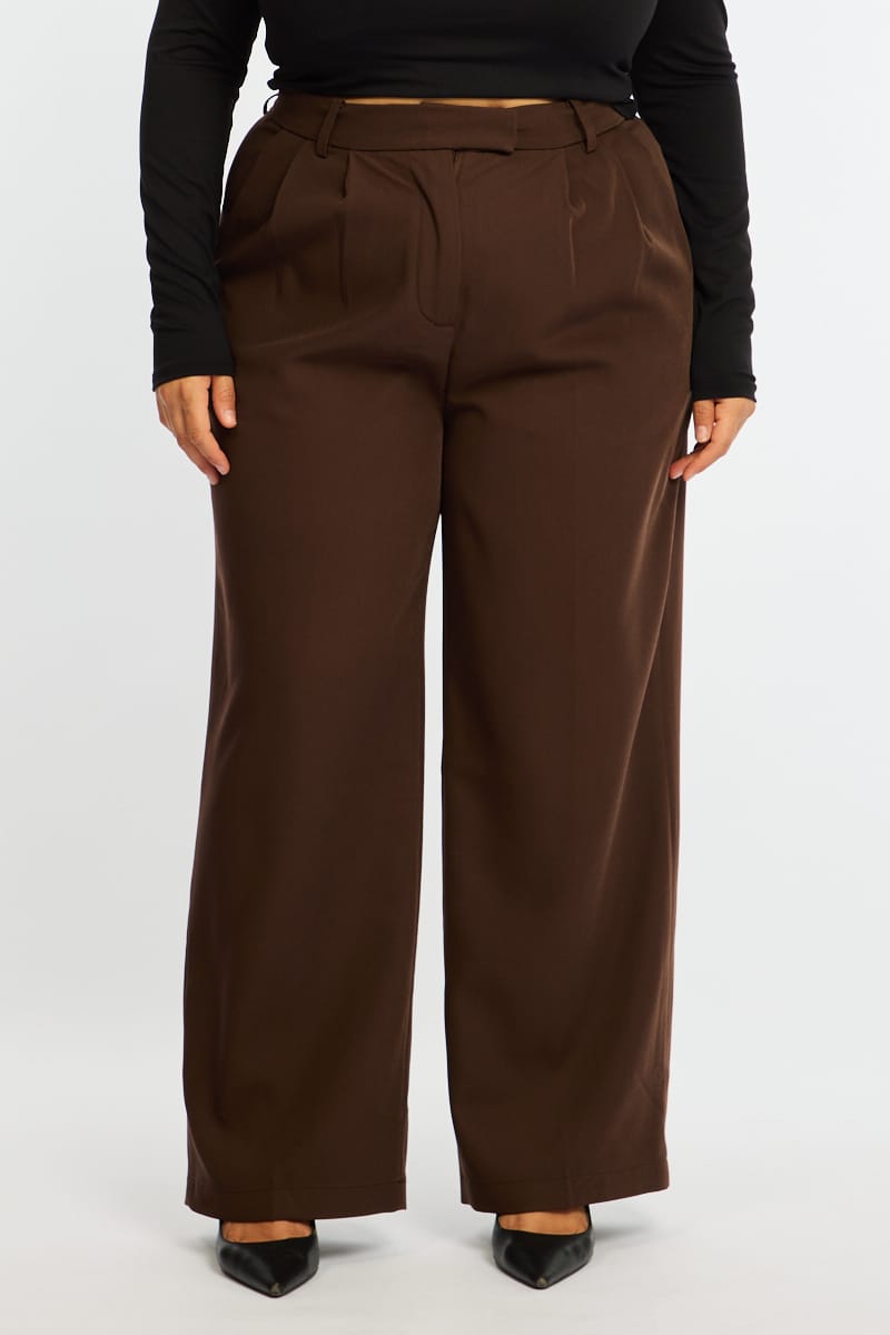 Brown Wide Leg Pants High Rise for YouandAll Fashion