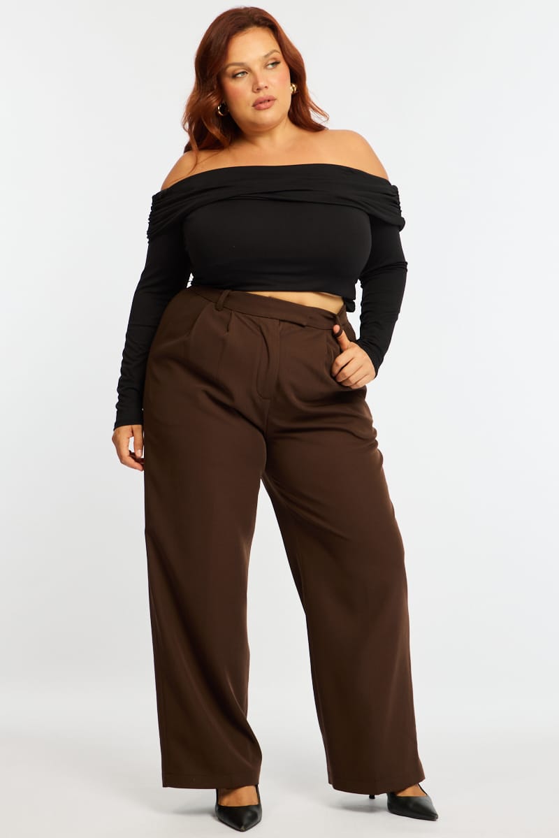 Brown Wide Leg Pants High Rise for YouandAll Fashion