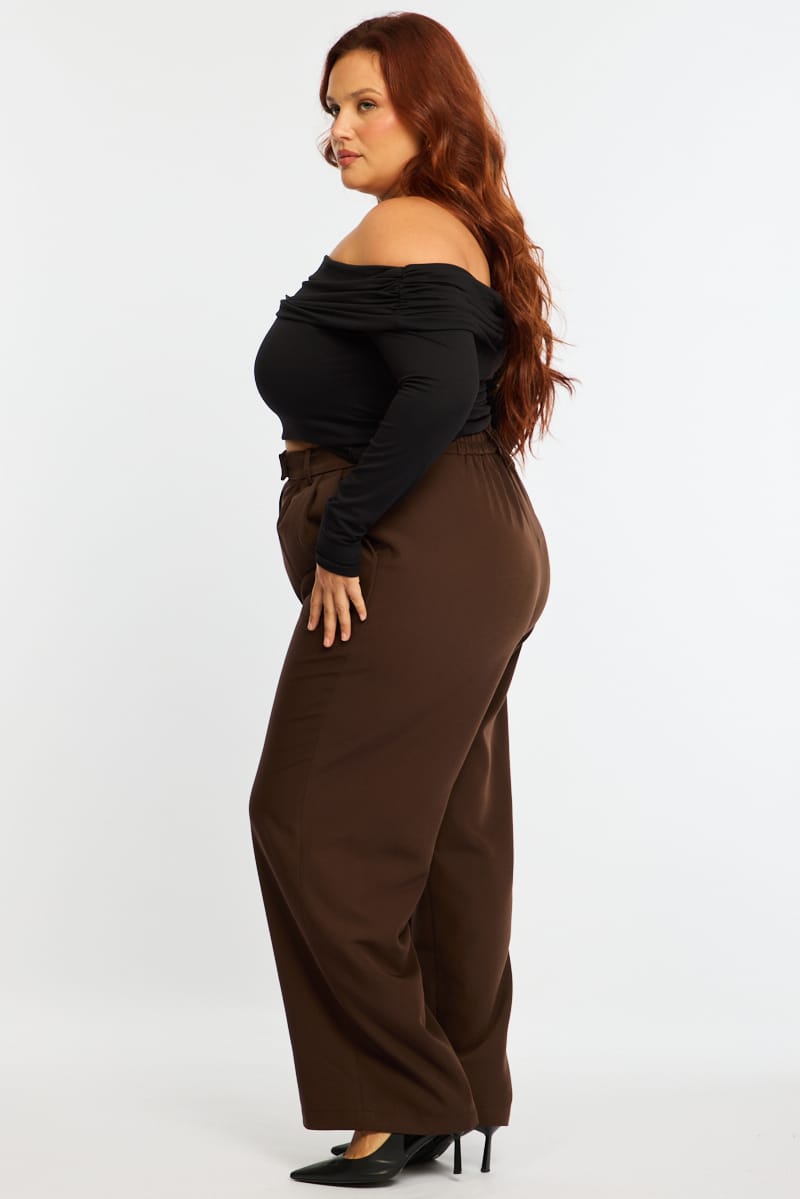 Brown Wide Leg Pants High Rise for YouandAll Fashion