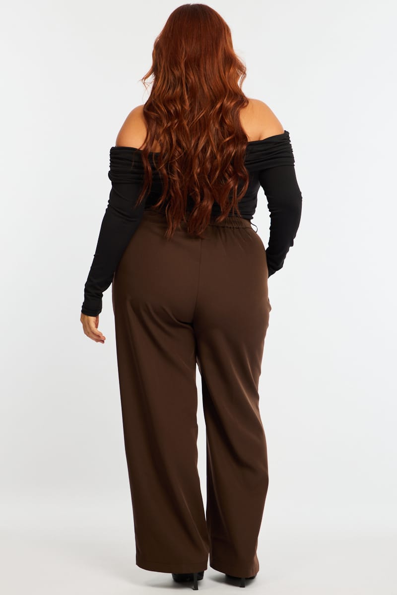 Brown Wide Leg Pants High Rise for YouandAll Fashion