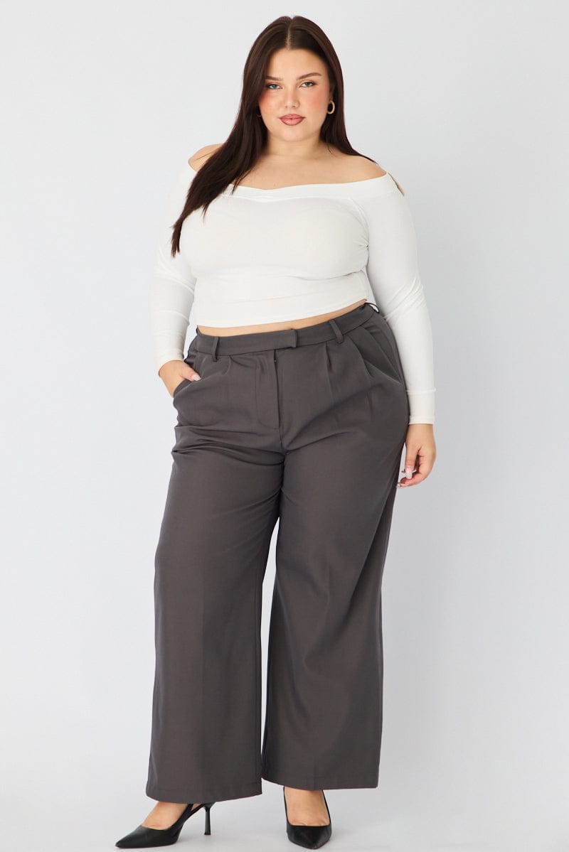 Grey Wide Leg Pants High Rise for YouandAll Fashion